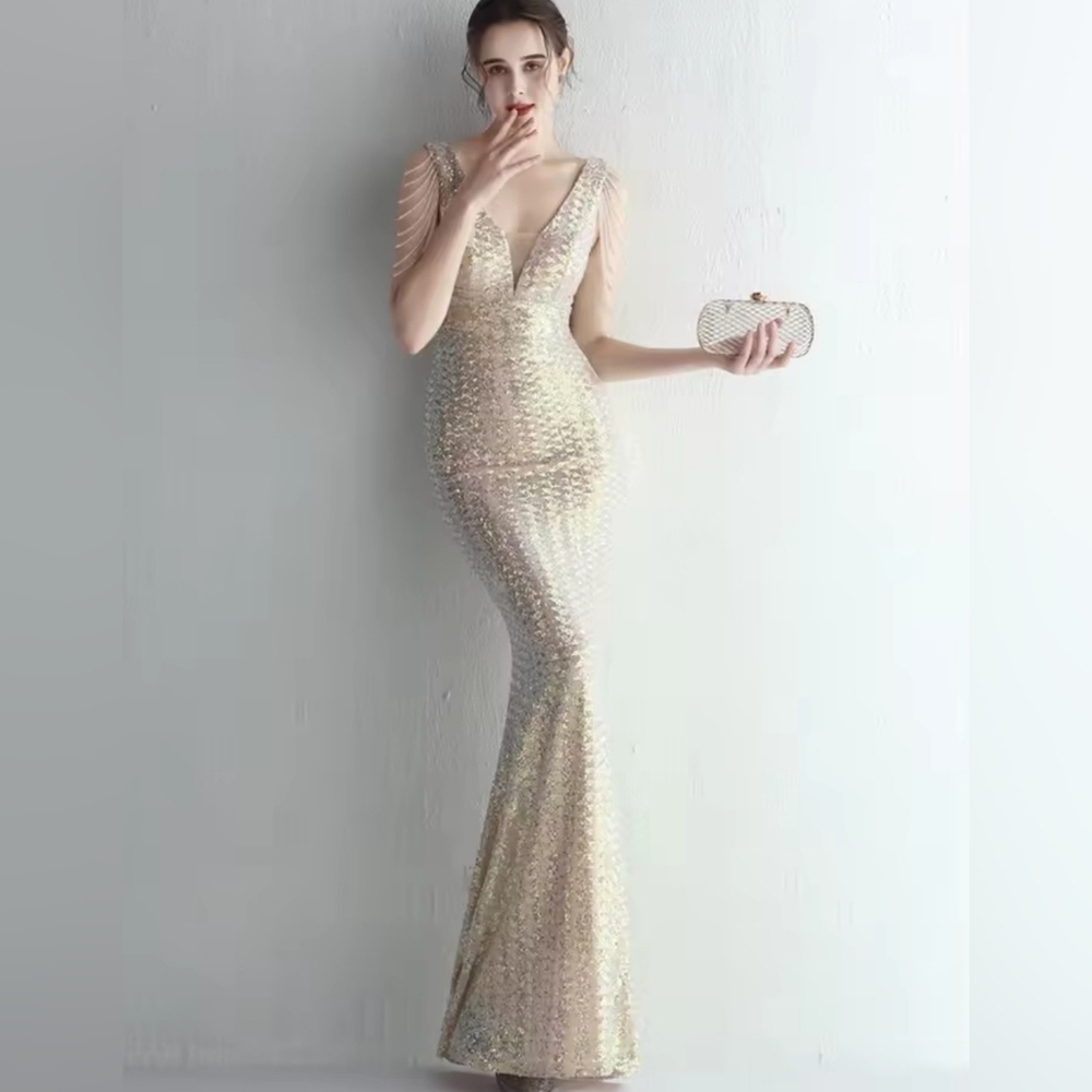 Elegant Cream Evening Gown